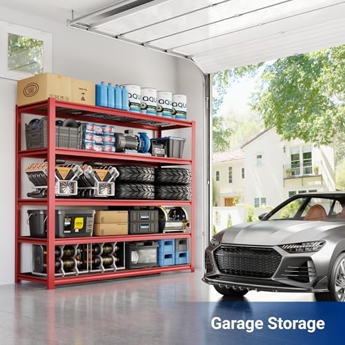 FLEXIMOUNTS Garage Shelving, 60" W x 72" H x 24" D, Red, 5 Tier