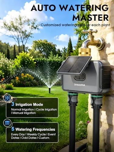Insoma Solar WiFi Water Timer 2 Zone, Solar&Type-C Rechargeable Smart Sprinkler Timer w/Adjustable 120° Solar Panel, APP&Voice Control Automatic Irrigation for Garden Hose Lawn, No Gateway Required