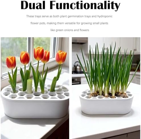 3D Printed Green Onion Planter Trays | Plant Propagation and Seedling Starter Trays for Indoor Gardening | Reusable Nursery Pots for Home, Office, Dorm (White)