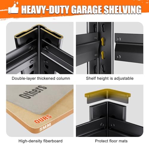 6-Pack 5-Tier Heavy Duty Metal Shelving Units, 71" H x 28" W x 12" D, Adjustable Steel Storage Racks for Garage, Warehouse, Industrial, and Home Organization, 1900 lbs Capacity