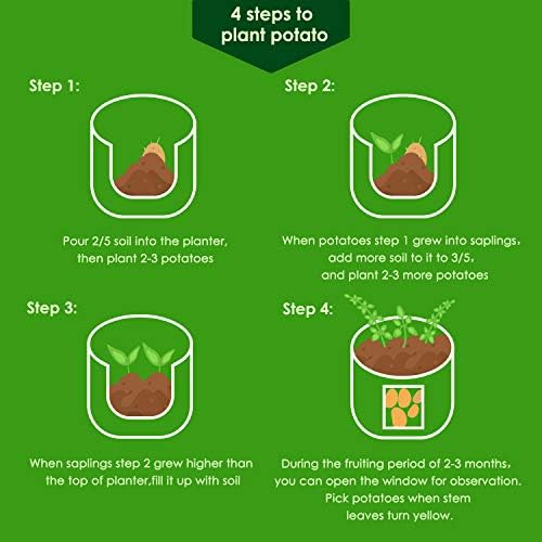 Delxo 5 Pack 10 Gallon Potato Grow Bags, Garden Planting Growing Bag with Flap, Double Layer Breathable Nonwoven Cloth for Potatoes/Planter/Vegetable/Tomato Fabric Pots with Handles Green