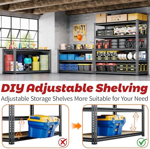 48"W Garage Shelving Heavy Duty ,5 Tier Metal Shelving Unit ,3050LBS, Black