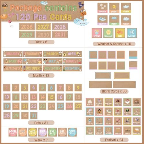 Sinload Classroom Calendar Pocket Chart White, Rustic
