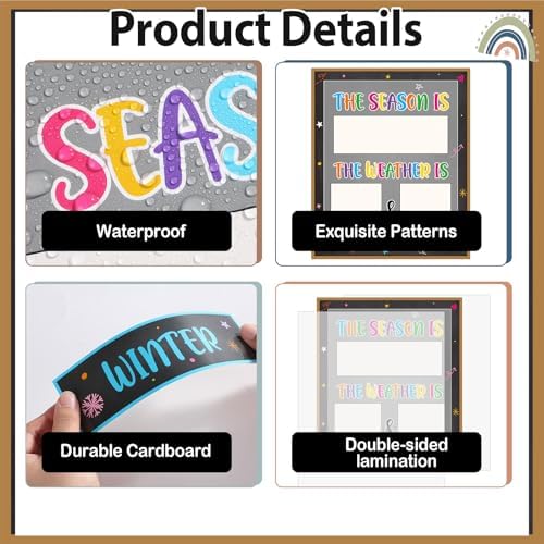 Colorful Chalkboard Season and Weather Calendar Bulletin Board Season Calendar Posters with Weather Cards Hook and Loop Dots for Classroom Wall Decor Preschool Kindergarten Student Teacher Supplies