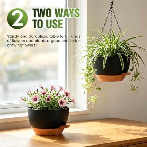 8 Inch Self Watering Hanging Planters Set of 3 with Saucers