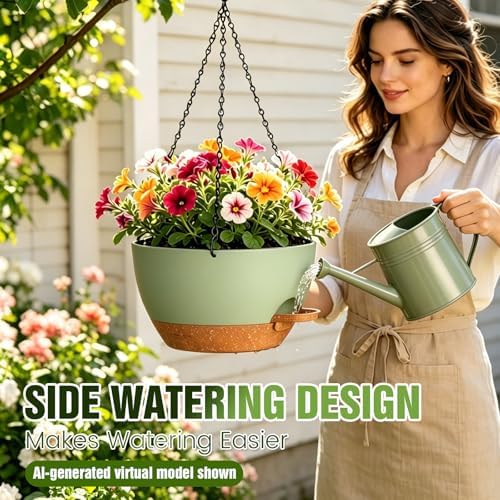 12 Inch Large Self Watering Hanging Planters 2 Pack with Saucers