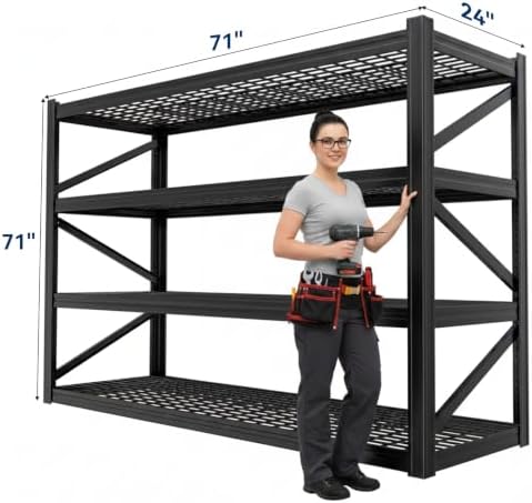 4-Tier Heavy Duty Garage Shelving, 8,000 lbs Capacity Adjustable Metal Storage Shelving Unit for Garage, Basement, Warehouse & Workshop, 71" W x 24" D x 71" H