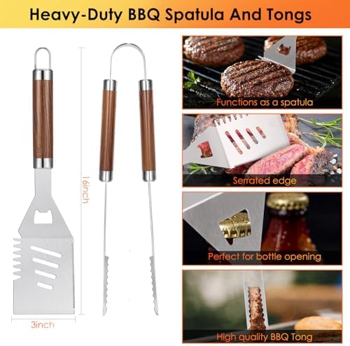 Yoehka BBQ Grilling Accessories Set, 34Pcs Heavy Duty Grill Tools, Brown