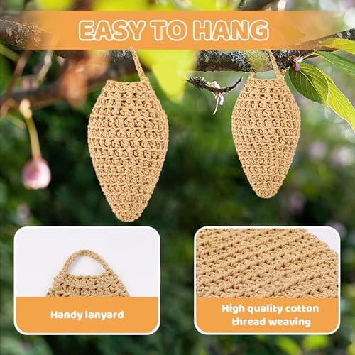 GJL 4 Pack Large Crochet Fake Wasp Nest Decoy, Artificial Faux Hornet Nest Outdoor Hanging Decor for Patio & Eaves, Prevent Wasps from Building Nests