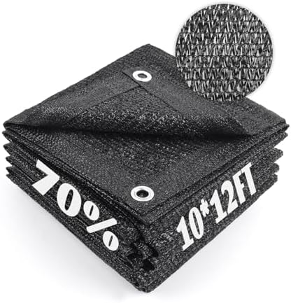 Cool Area Sun Shade Cloth with Grommets for Garden, 70% 10x12ft, Black