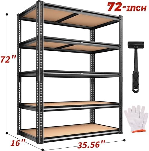 ROOMFAVE 2250LBS Storage Shelves Heavy Duty,5 Tier,35.56" W, Black.2PCS