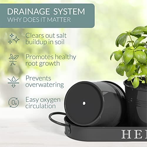 Barnyard Designs Indoor Herb Garden Planter Pots with Tray Set/3 (Black)