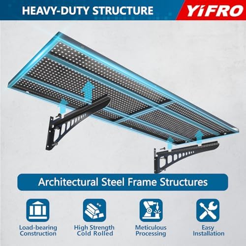 4-Pack 1.5x4ft Heavy Duty Garage Wall Shelving, 1000 lbs Load Capacity, Garage Shelving Wall Mounted, Storage Rack with Hooks, Black