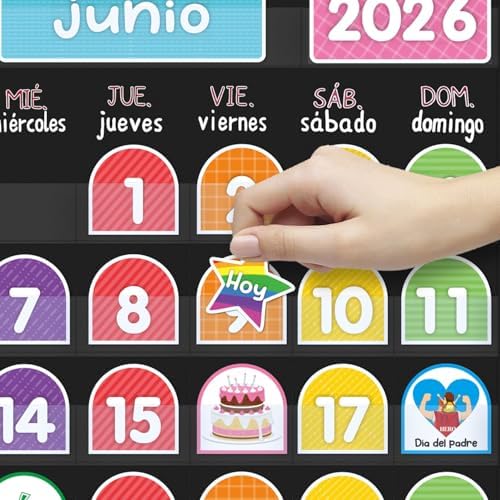 Mewise 20" x 24"Monthly Calendar Pocket Chart Classroom,Monthly Calendar Pocket Chart with Cards for Classroom/Teacher Must Haves Supplies/Classrooms Decor(Spanish Black)