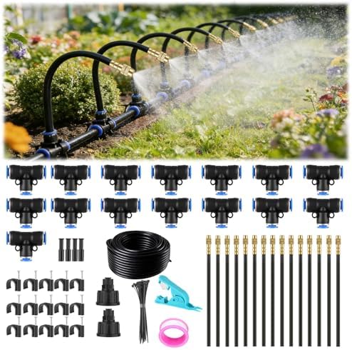 50FT Drip Irrigation System, 1/4" Garden Watering Misting System for Plant
