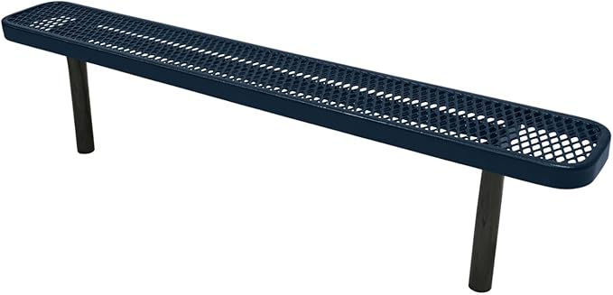 COATEDOUTDOORFURNITURE Coated Outdoor Furniture Heavy-Duty Outdoor Bench Thermoplastic Coated, Expanded Metal, Commercial-Grade Seating, Made in America (Inground Without Back, 6 Ft, Dark Blue)