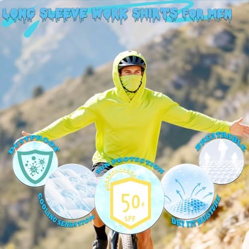 LeeHanTon Men's Sun Shirts Sun Protection Hoodie Shirt UPF 50+ Long Sleeve Work Athletic Shirt with Hooded for Fishing Hiking