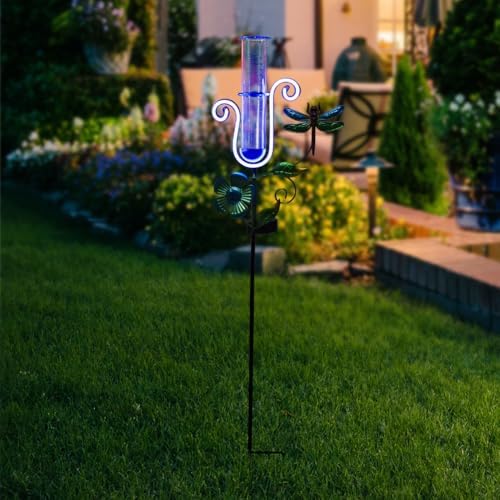 Solar Rain Gauge Outdoor with Dragonfly Decor