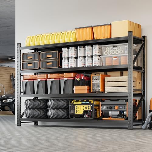 Yizosh 79" W Metal Garage Storage Shelves,7000LBS Heavy Duty 4-Shelf Adjustable Steel Organization Shelving,Utility Rack Shelf,79" W x 24" D x 79" H for Basement,Warehouse,Industrial