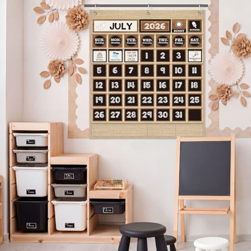 Sinload Classroom Calendar Pocket Chart Linen Color, Farmhouse