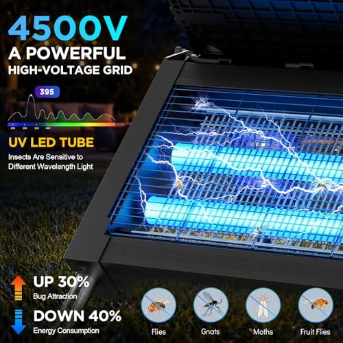Solar Bug Zapper Outdoor, 4500V Grid, Foldable Solar Panel, IPX5 Waterproof