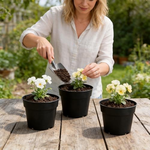 RooTrimmer 50 Pack 6 Inch Nursery Pots, Plastic Flower Pots, Thick Plant Pots with Drainage Hole for Planting Outdoor/Indoor Plants Succulent Herb (Black)