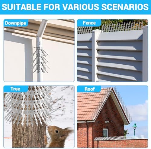 Bird Spikes Squirrel Proof Baffle for Bird Feeder Pole, Outdoor Anti Climb Spikes for Fence, Tree, Wall, Roof, Drainpipes, Deterrent Squirrel, Pigeon, Raccoon, Cat, 120 inch Stainless Steel Spikes
