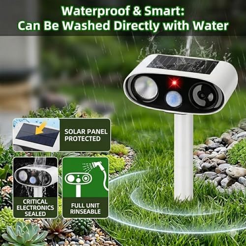 4Pack Solar Animal Repellent Outdoor,Ultrasonic Animal Deterrent with Flash Light,Waterproof Ultrasonic Deer Repeller&Cat Repellent Devices for Garden Yard,Control Rabbit Raccoon Dog Squirrel