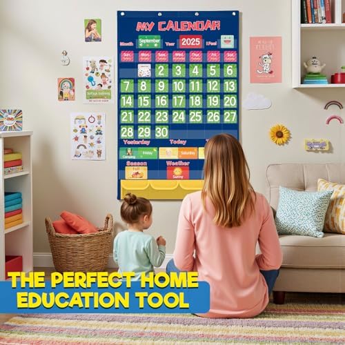 Classroom Calendar Pocket Chart for Elementary with 144 Bright Card