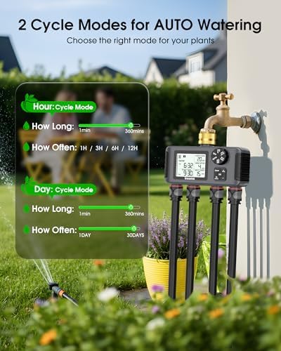 Insoma 4 Zones Sprinkler Timer with Brass Inlet & Outlet, Water Timer for Garden Hose with Auto/Manual/Rain Delay Mode, Hose Timers for Irrigation Watering System for Yard, Lawn, Plant Watering