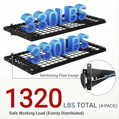 FLEXIMOUNTS 2x4ft Garage Storage, 4 Pack Garage Wall Shelving, Black