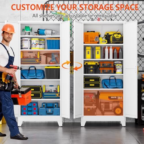 GAIOUS 75''Tall Metal Garage Storage Cabinet,File Cabinet with Door and Adjustable Shelves, Outdoor Steel Tool Cabinet for Home,Office,Warehouse,Garage,White