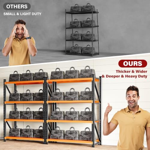 SISESOL Set of 2 48" Wide Heavy Duty Garage Shelving Units,3000LBS 24 Deep Storage Shelves,Orange Metal Garage Shelves,Large Storage Rack,70 High Steel Shelf,Industrial Shelving for Shop,Warehouse