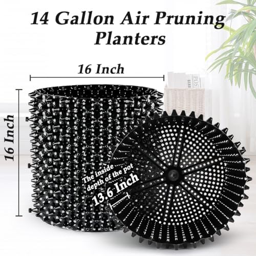 RooTrimmer 14 Gallon Air Pruning Planters, Plastic Pots for Plants, Large Plant Pots, Fruit Vegetable Garden Self-Planting Planters, Size 16"x16", Black, 5P
