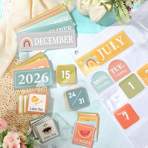 Sinload Classroom Calendar Pocket Chart Muted, Muted Boho