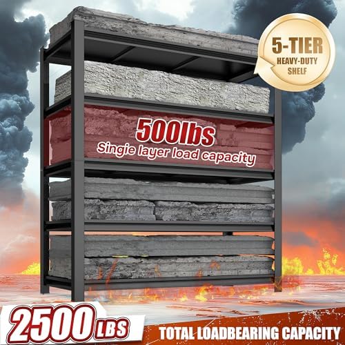 35.4" W Garage Shelving 5-Tier Heavy Duty Storage Shelves, Adjustable Metal Shelf Unit, Utility Organizer Rack for Basement, Pantry, Kitchen, Warehouse,35.4" Wx15.7 Dx71.2 H, Black