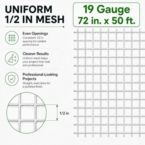 GoldPeak Hardware Cloth 1/2 inch Chicken Wire Fencing 72 in x 50 ft 19-Gauge