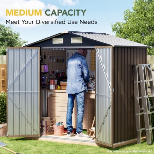 Breezz Outdoor Steel Storage Shed with Floor Frame, 4 x 6 ft