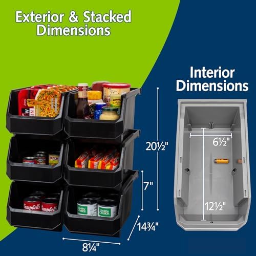 Akro-Mils ReadySpace Large Stackable Plastic Storage Bins, 6-Pack, Black