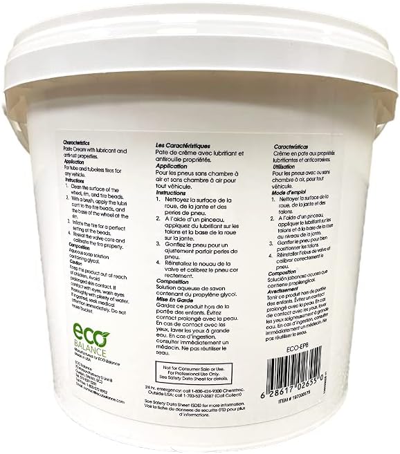 ECO Balance ECO-EP8 Tire/Tube 7.7lb Mounting Paste Bucket, Petroleum-Free Tire Changing Lube/Sealer for Trucks, Cars, Motorcycles, ATV, UTV, Dirt Bikes, Made in USA