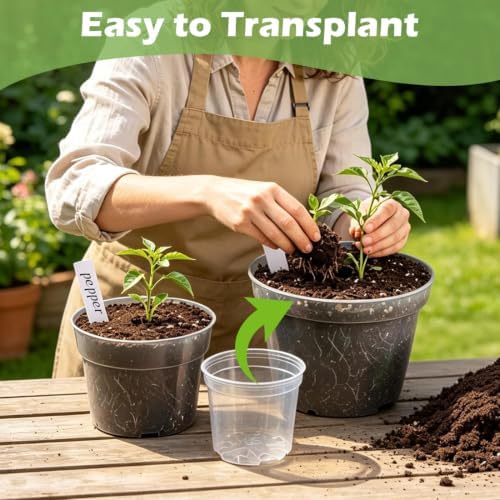 RooTrimmer 15 Pack 8/6/4 Inch Clear Nursery Pots with Drainage Hole, Transparent Plastic Plant pots, Sturdy Planting Starter Pots for Seedlings Herbs Flowers Vegetable (Clear-15P)