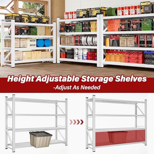 48" Wide Heavy Duty Garage Shelving Units,3000LBS 24 Deep Storage Shelves,White Metal Garage Shelves,Large Storage Rack,Steel Shelf,Industrial Shelving for Shop,Warehouse,48" W x 24" D x 70" H