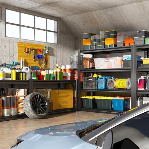 Raybee 40" W Garage Shelving Heavy Duty Storage Shelves 56.9" H Metal Shelving Heavy Duty Load 1600LBS Adjustable Metal Shelves for Storage for Pantry Kitchen 40" W x 19.1" D x 56.9" H 4 Pack