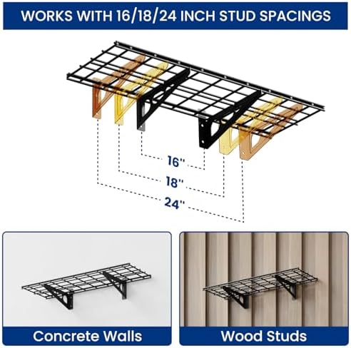 FLEXIMOUNTS 1-Pack 1x3ft Garage Shelving Wall-Mounted Storage Rack, Black