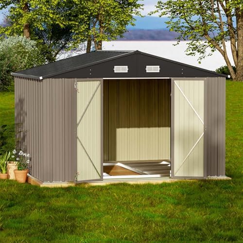 Patiowell 10x8 FT Outdoor Storage Shed with Floor Frame, Brown