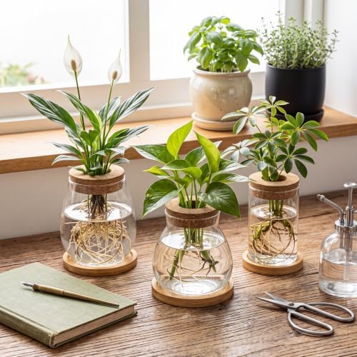 Honeydak 6 Pcs Plants Propagation Stations Glass Propagation Ribbed Vases