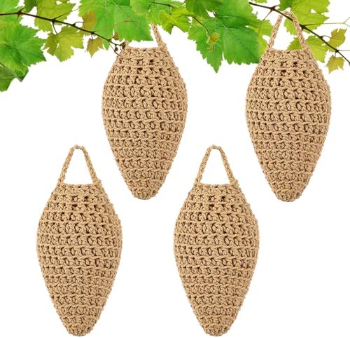 GJL 4 Pack Crochet Fake Wasp Nest Decoy, Artificial Faux Hornet Nest Outdoor Hanging Decor for Patio & Eaves, Prevent Wasps from Building Nests