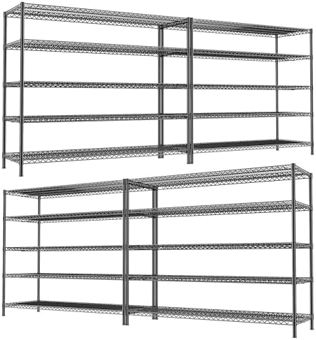REIBII 55.5" W Storage Shelves 3200LBS Wire Shelving Unit 5 Tier Metal Shelving Heavy Duty Garage Shelving Metal Shelves for Storage Rack Adjustable Pantry Shelf, 55.5" W X 18''D X 71" H, 4PCS