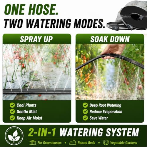 Sprinkler Hose with Holes, Flat Soaker Hoses 50 ft (25 ft 2pack) with Garden Staples and Splitters, PVC Drip Line Irrigation Watering Hoses for Lawn,Garden Beds (50 ft)