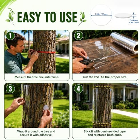 95" x 16" Thickened Clear PVC Tree Guard Wrap, Reusable Tree Trunk Protector with Strong Adhesive, Most Popular Size, Helps Deter Iguanas, Cats & Squirrels for Palm Trees and Outdoor Gardens